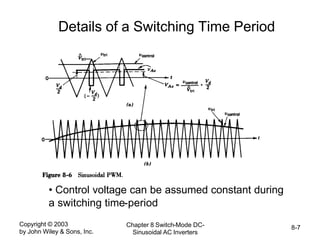 Copyright © 2003
by John Wiley & Sons, Inc.
Chapter 8 Switch-Mode DC-
Sinusoidal AC Inverters
8-7
Details of a Switching Time Period
• Control voltage can be assumed constant during
a switching time-period
 