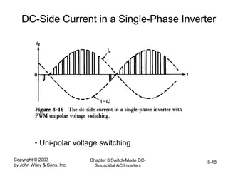 Copyright © 2003
by John Wiley & Sons, Inc.
Chapter 8 Switch-Mode DC-
Sinusoidal AC Inverters
8-18
DC-Side Current in a Single-Phase Inverter
• Uni-polar voltage switching
 