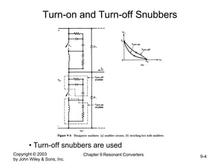 Copyright © 2003
by John Wiley & Sons, Inc.
Chapter 9 Resonant Converters 9-4
Turn-on and Turn-off Snubbers
• Turn-off snubbers are used
 