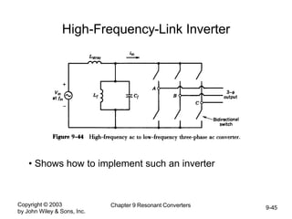Copyright © 2003
by John Wiley & Sons, Inc.
Chapter 9 Resonant Converters 9-45
High-Frequency-Link Inverter
• Shows how to implement such an inverter
 