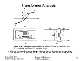 Copyright © 2003
by John Wiley & Sons, Inc.
Chapter 10 Switching
DC Power Supplies
10-5
Transformer Analysis
• Needed to discuss high-frequency isolated supplies
 