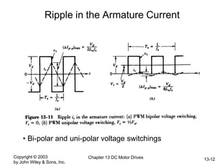 Copyright © 2003
by John Wiley & Sons, Inc.
Chapter 13 DC Motor Drives 13-12
Ripple in the Armature Current
• Bi-polar and uni-polar voltage switchings
 