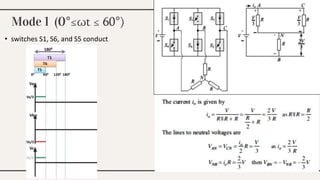 Mode 1 (0°≤ωt ≤ 60°)
• switches S1, S6, and S5 conduct
 