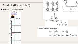 Mode 1 (0°≤ωt ≤ 60°)
• switches S1 and S6conduct
 