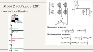 Mode 2 (60°≤ωt ≤ 120°)
• switches S1 and S2 conduct
 
