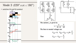 Mode 3 (120°≤ωt ≤ 180°)
• switches S2 and S3 conduct
 