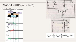 Mode 4 (180°≤ωt ≤ 240°)
• switches S3 and S4 conduct
 