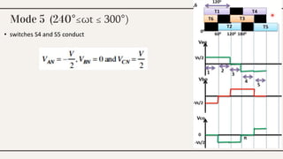 Mode 5 (240°≤ωt ≤ 300°)
• switches S4 and S5 conduct
 