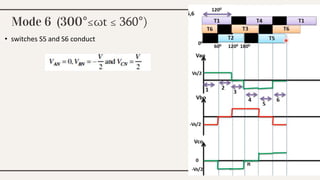 Mode 6 (300°≤ωt ≤ 360°)
• switches S5 and S6 conduct
 