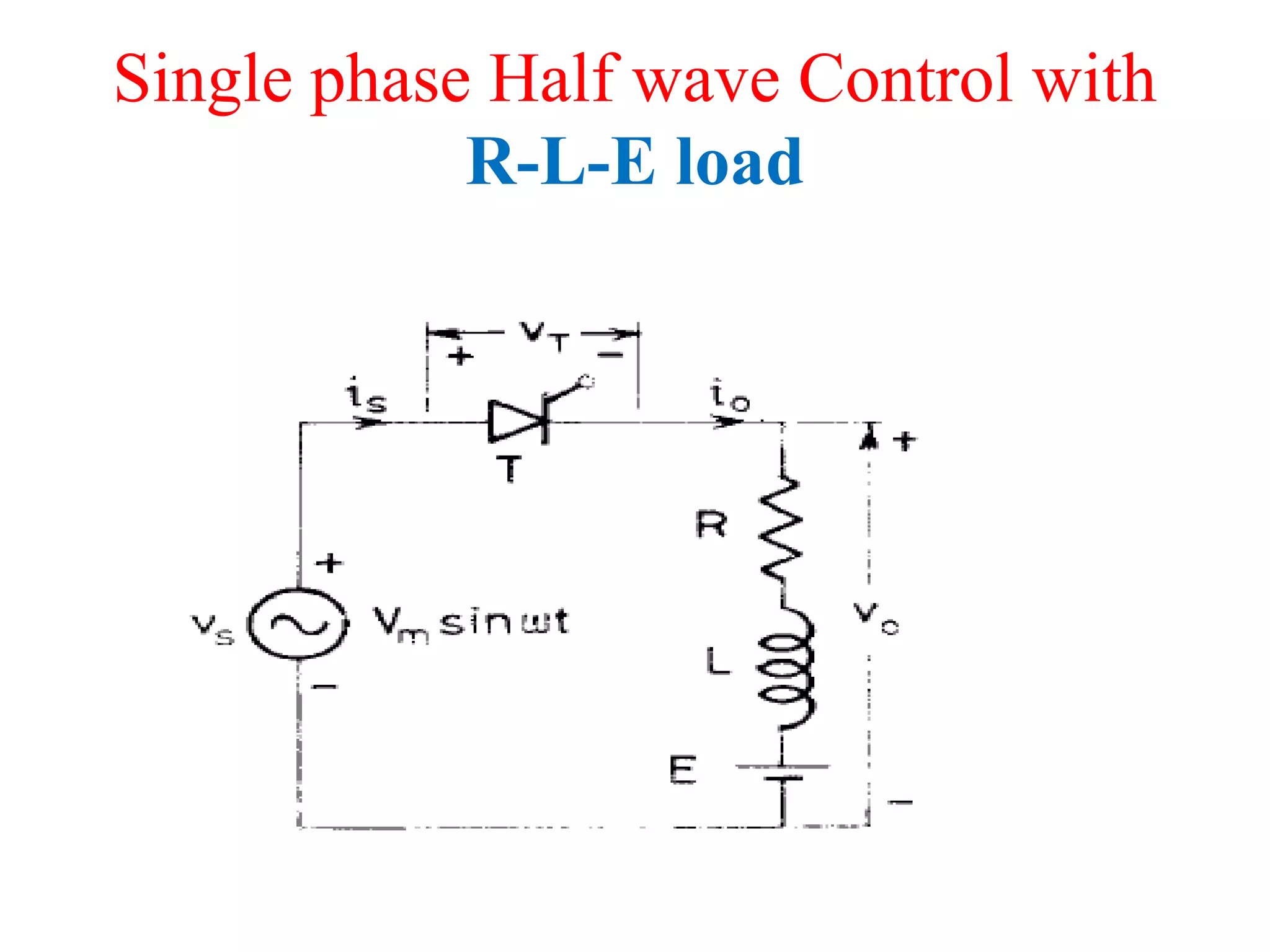 Single phase Half wave Control with
R-L-E load
 