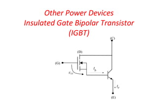 Other Power Devices
Insulated Gate Bipolar Transistor
(IGBT)
I
b
Ie
(G)
(C)
(E)
(D)
VGS
 