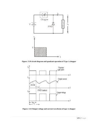 129 | P a g e
Figure: 3.10 circuit diagram and quadrant operation of Type A chopper
Figure: 3.11 Output voltage and current waveforms of type A chopper
 