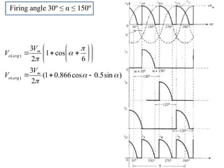 Firing angle 30º ≤ α ≤ 150º
)
sin
5
.
0
cos
866
.
0
1
(
2
3
6
cos
1
2
3
)
(
)
(


























m
avg
o
m
avg
o
V
V
V
V
 