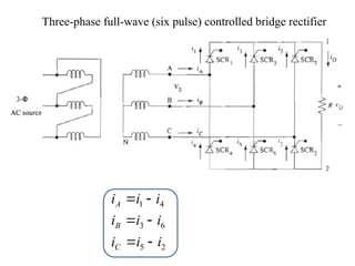 Three-phase full-wave (six pulse) controlled bridge rectifier
2
5
6
3
4
1
i
i
i
i
i
i
i
i
i
C
B
A






 