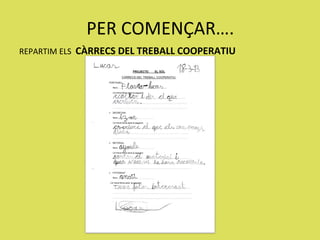 PER COMENÇAR….
REPARTIM ELS CÀRRECS DEL TREBALL COOPERATIU
 