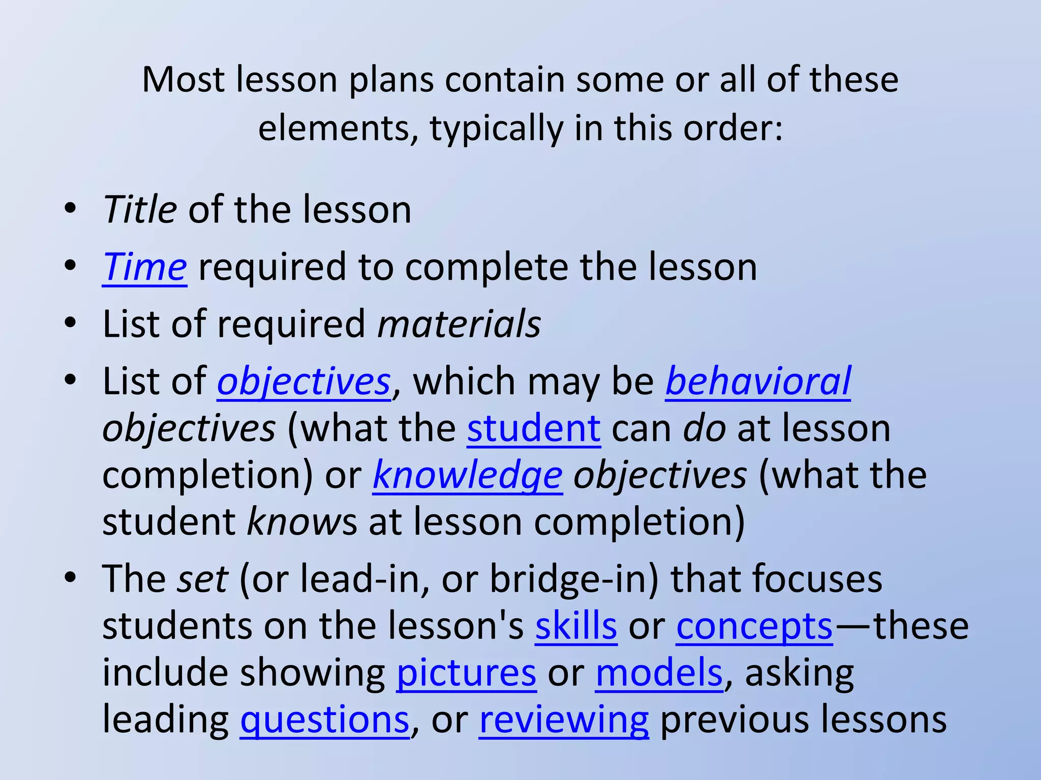 Power point element of lesson plan | PPT