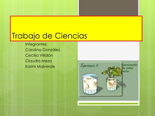 Trabajo de Ciencias
   Integrantes:
   Carolina González.
   Cecilia Villalón
   Claudia Meza
   Karim Malverde
 