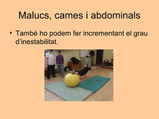 Malucs, cames i abdominals
• També ho podem fer incrementant el grau
  d’inestabilitat.
 