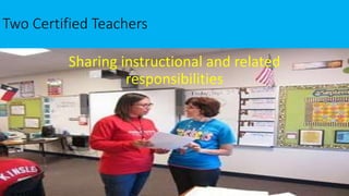 Two Certified Teachers
Sharing instructional and related
responsibilities
 