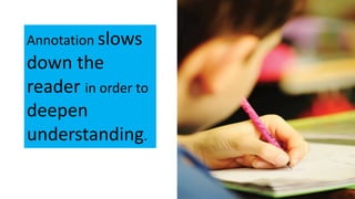 Annotation slows
down the
reader in order to
deepen
understanding.
 