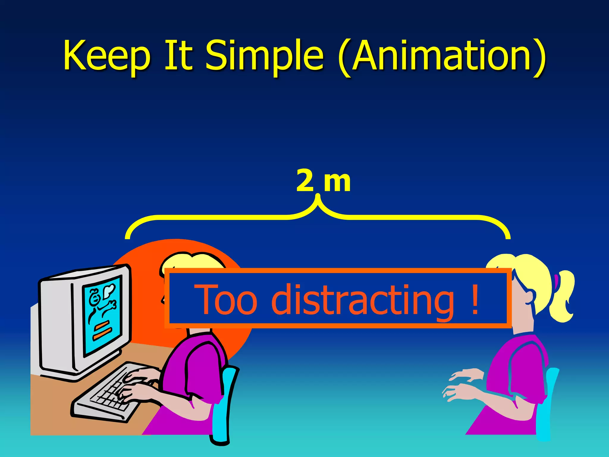 Keep It Simple (Animation)

            2m



       Too distracting !
 
