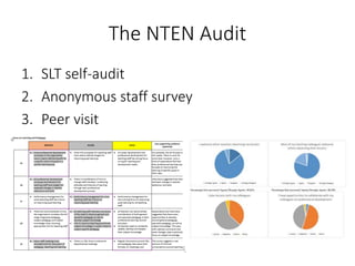 The NTEN Audit
1. SLT self-audit
2. Anonymous staff survey
3. Peer visit
 