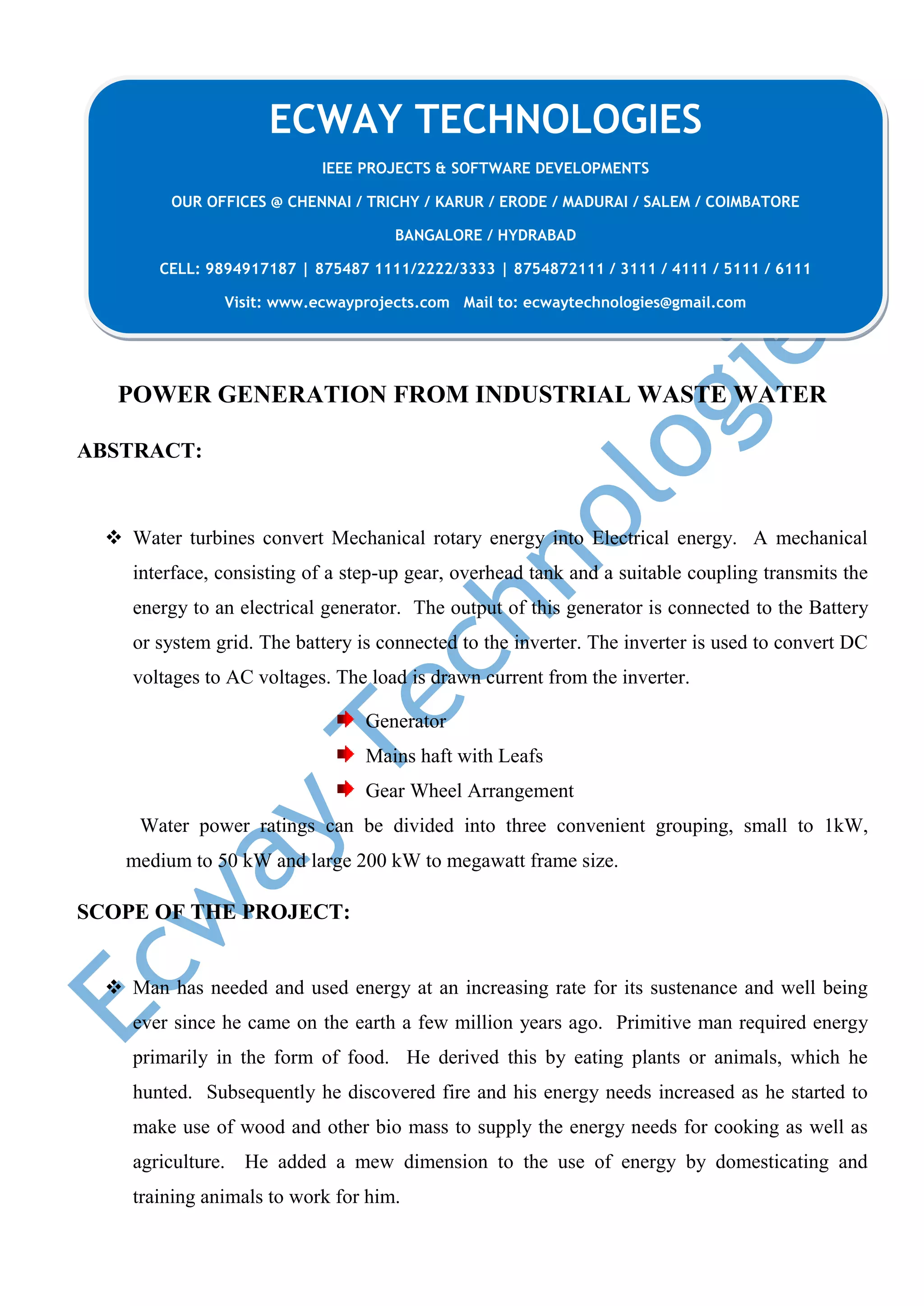 Power generation from industrial waste water | DOCX