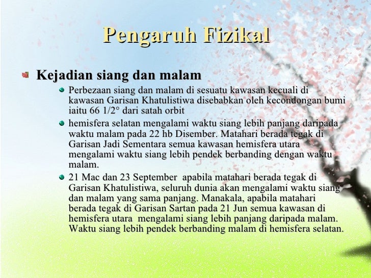 Kejadian Musim Dan Pengaruhnya Terhadap Persekitaran Fizikal Dan Manu