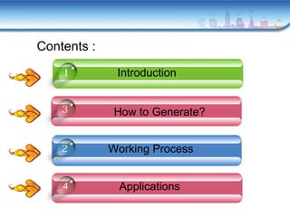 Working Process2
Introduction1
Applications4
3 How to Generate?
Contents :
 