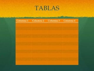TABLAS
Columna 1 Columna 2 Columna 3 Columna 4
 