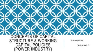 CONCEPTS OF CAPITAL
STRUCTURE & WORKING
CAPITAL POLICIES
(POWER INDUSTRY)
Presented By:
GROUP NO. 7
 