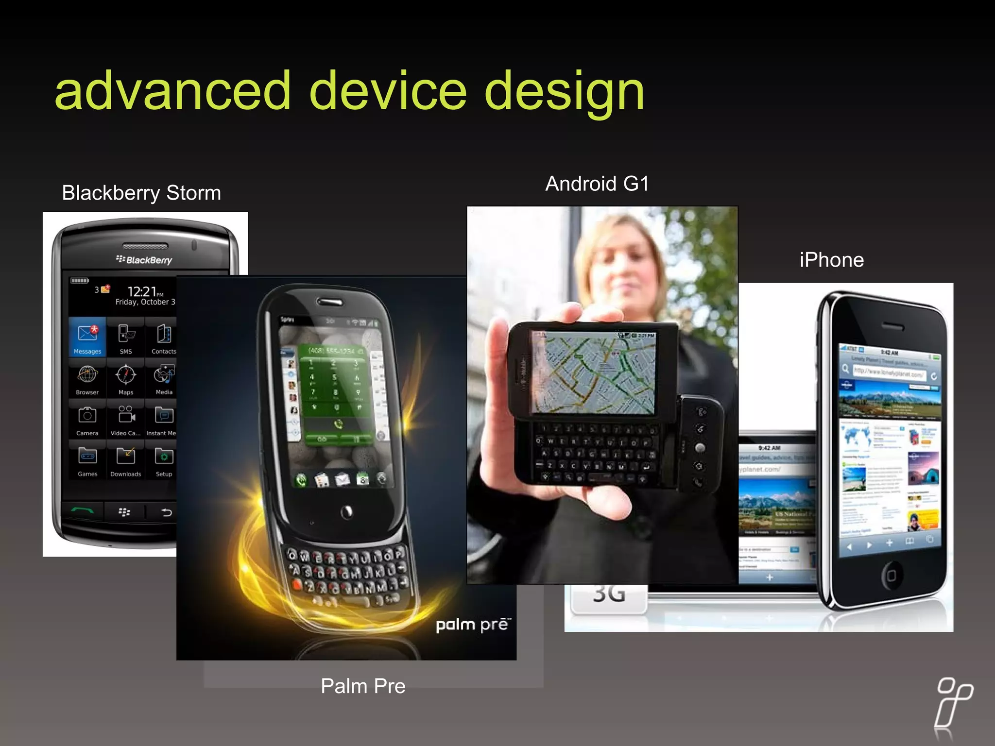 advanced device design Android G1 iPhone Blackberry Storm Palm Pre 