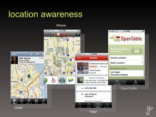location awareness Loopt OpenTable Where Yelp! 