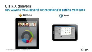 CITRIX delivers
new ways to move beyond conversations to getting work done




© 2012 Citrix | Confidential – Do Not Distribute
 