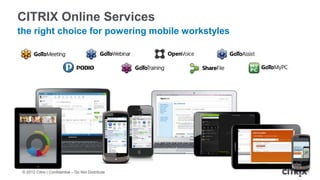 CITRIX Online Services
the right choice for powering mobile workstyles




 © 2012 Citrix | Confidential – Do Not Distribute
 