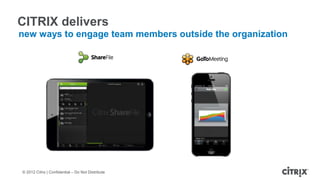 CITRIX delivers
new ways to engage team members outside the organization




© 2012 Citrix | Confidential – Do Not Distribute
 