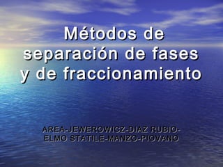 Métodos deMétodos de
separación de fasesseparación de fases
y de fraccionamientoy de fraccionamiento
AREA-JEWEROWICZ-DIAZ RUBIO-AREA-JEWEROWICZ-DIAZ RUBIO-
ELMO STATILE-MANZO-PIOVANOELMO STATILE-MANZO-PIOVANO
 