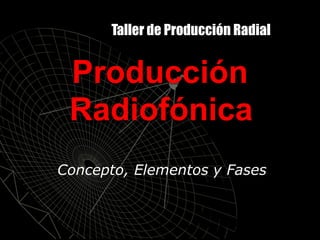 Taller de Producción Radial
Producción
Radiofónica
Concepto, Elementos y Fases
 