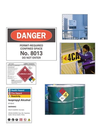 FLAMMABLE LIQUID
3
3
2 0
B73305 LOT# 2056003
CAUTION! FLAMMABLE
Irritant To Skin and Eyes
Avoid Breathing Vapors
Keep away from heat, sparks and flame. No smoking. Use
with adequate ventilation. Wear an approved organic vapor
respirator. Wear protective gloves and goggles. Keep
containers tightly closed. Refer to Material Safety Data
Sheet for specific hazards before using.
In case of Fire: Use foam, Carbon Dioxide,
or Dry Chemicals. Do Not Use Water!
First Aid: Flush eyes with water 15
minutes, seek medical assistance. Wash
skin with soap and water for 15 minutes,
seek medical assistance. Inhalation
remove victim to fresh air and restore
breathing if required seek medical
assistance
Spills or Leaks: Eliminate all sources of
ignitve. Provide adequate ventilation.
Collect spills with absorbent material.
For Best Results: Store at room temperature.
Keep in dry place. Use within six months
Danger: AFTER THIS CONTAINER HAS BEEN
EMPTIED IT MAY CONTAIN EXPLOSIVE AND HARMFUL
VAPORS AND RESIDUE. KEEP AWAY FROM HEAT,
SPARKS AND FLAMES. DO NOT CUT, PUNCTURE OR
WELD ON OR NEAR THIS CONTAINER. DO NOT
RE-USE CONTAINER FOR ANY PURPOSE UNTIL
COMMERCIALLY CLEANED.
PROPER D.O.T. SHIPPING NAME
RESIN
SOLUTION
UN1866
Health Hazard
Fire Hazard
Reactivity
3
0
2
Isopropyl Alcohol
67-63-0
WARNING
HEALTH HAZARDS: Flammable
ORGAN HAZARDS: Eyes, Skin, Respiratory
System, Nervous System, Kidney
CHECK IF
RESPIRATOR
NEEDED
CONSULT MATERIAL SAFETY DATA SHEET FOR FURTHER INFORMATION ON HAZARDS
PowerMarkRevise.qxd 12/5/07 1:44 PM Page 3
 