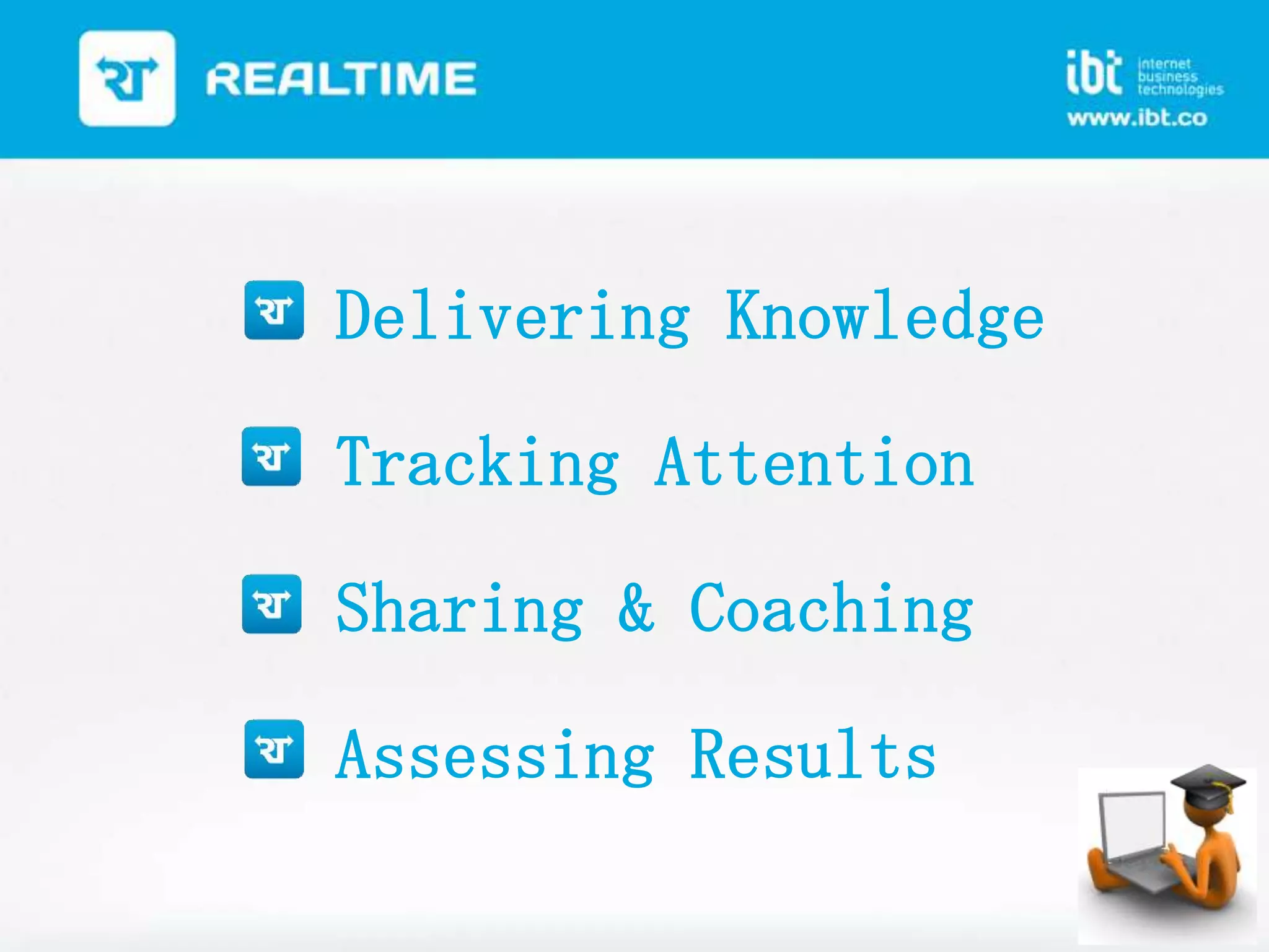 Delivering Knowledge
Tracking Attention

Sharing & Coaching
Assessing Results

 