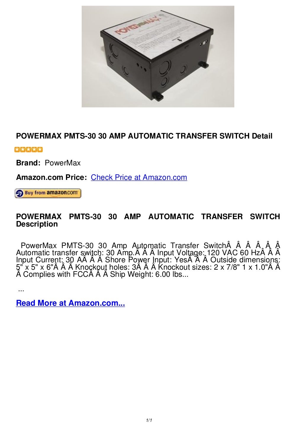 Powermax pmts 30 30 amp automatic transfer switch