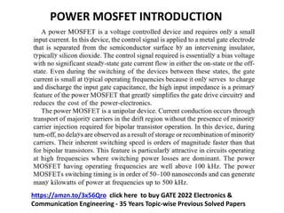 POWER MOSFET INTRODUCTION
https://amzn.to/3x56Qro click here to buy GATE 2022 Electronics &
Communication Engineering - 35 Years Topic-wise Previous Solved Papers
 