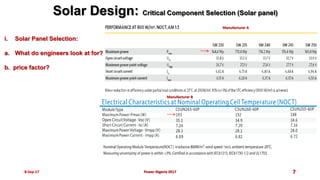 8-Sep-17 7
i. Solar Panel Selection:
a. What do engineers look at for?
b. price factor?
Power Nigeria 2017
Solar Design: Critical Component Selection (Solar panel)
Manufacturer A
Manufacturer B
 