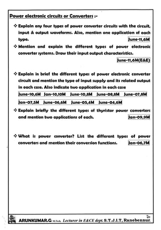 Power Electronics Notes written by Arun Kumar G, Associate Professor, Dept. of E&C, STJIT, Ranebennur, Karnataka, INDIA.