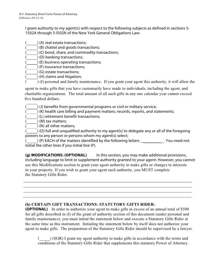 powerof attorney short form 2010 power of attorney new york statutory short form 2017