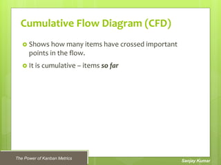 The Power of Kanban Metrics
Sanjay Kumar
Cumulative Flow Diagram (CFD)
 Shows how many items have crossed important
point...