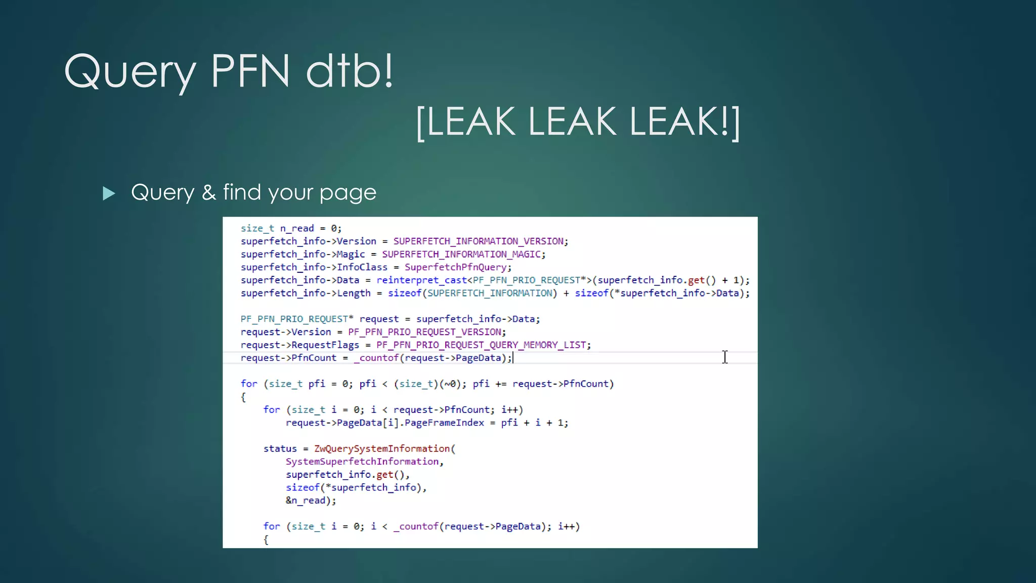 Query PFN dtb! 
[LEAK LEAK LEAK!] 
 Query & find your page 
 