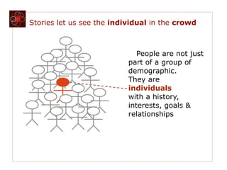 Stories let us see the individual in the crowd



                              People are not just
                      ...