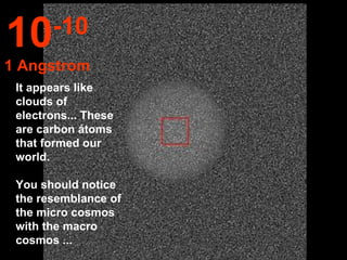 It appears like clouds of electrons... These are carbon átoms that formed our world.  You should notice the resemblance of the micro cosmos with the macro cosmos ... 10 -10 1 Angstrom 