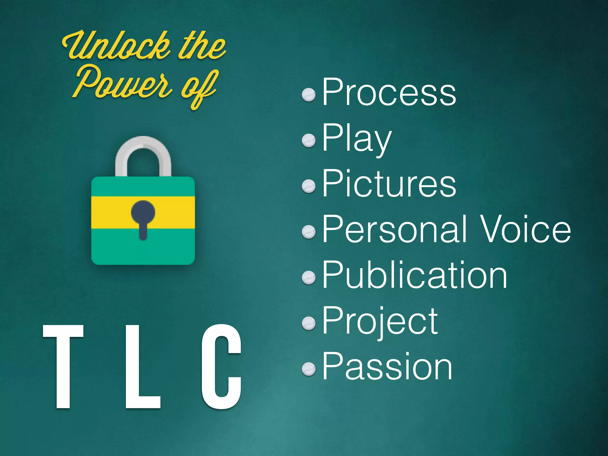 Process
Play
Pictures
Personal Voice
Publication
Project
Passion
T L C
Unlock the
Power of
 